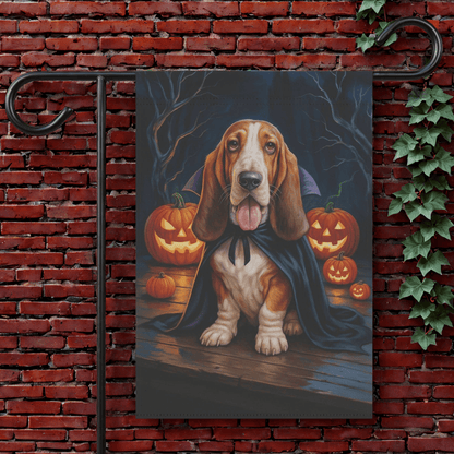 Printify Garden Flag 12'' × 18'' Basset Hound Halloween Vampire Garden Flag