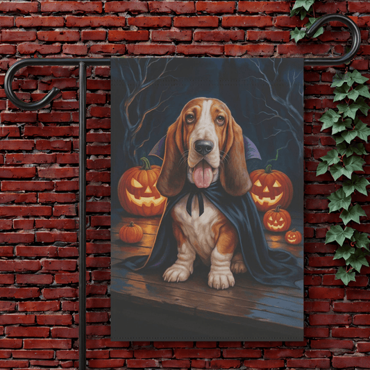 Printify Garden Flag 12'' × 18'' Basset Hound Halloween Vampire Garden Flag