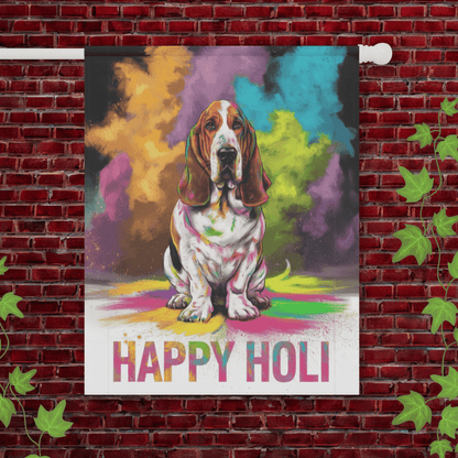 Printify Garden Flag 24.5'' × 32'' Basset Hound Holi Festival Garden Flag