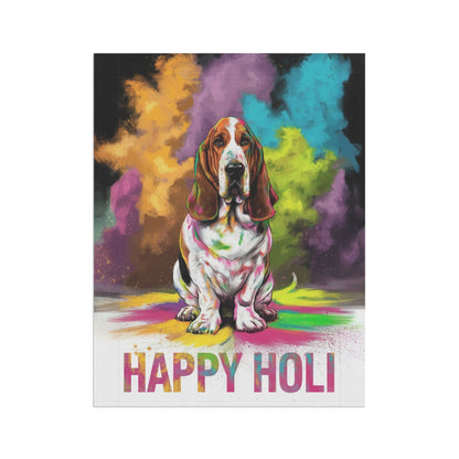 Printify Home Decor Basset Hound Holi Festival Garden Flag, Indian Celebrations Funny Dog Lovers