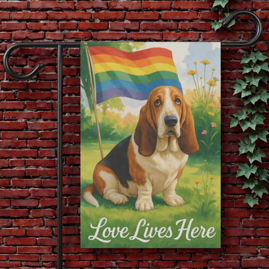 Printify Garden Flag 12'' × 18'' Basset Hound LGBTQ+ Garden Flag