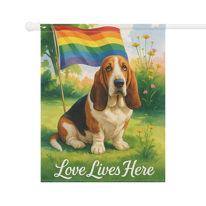 Printify Garden Flag Basset Hound LGBTQ+ Garden Flag