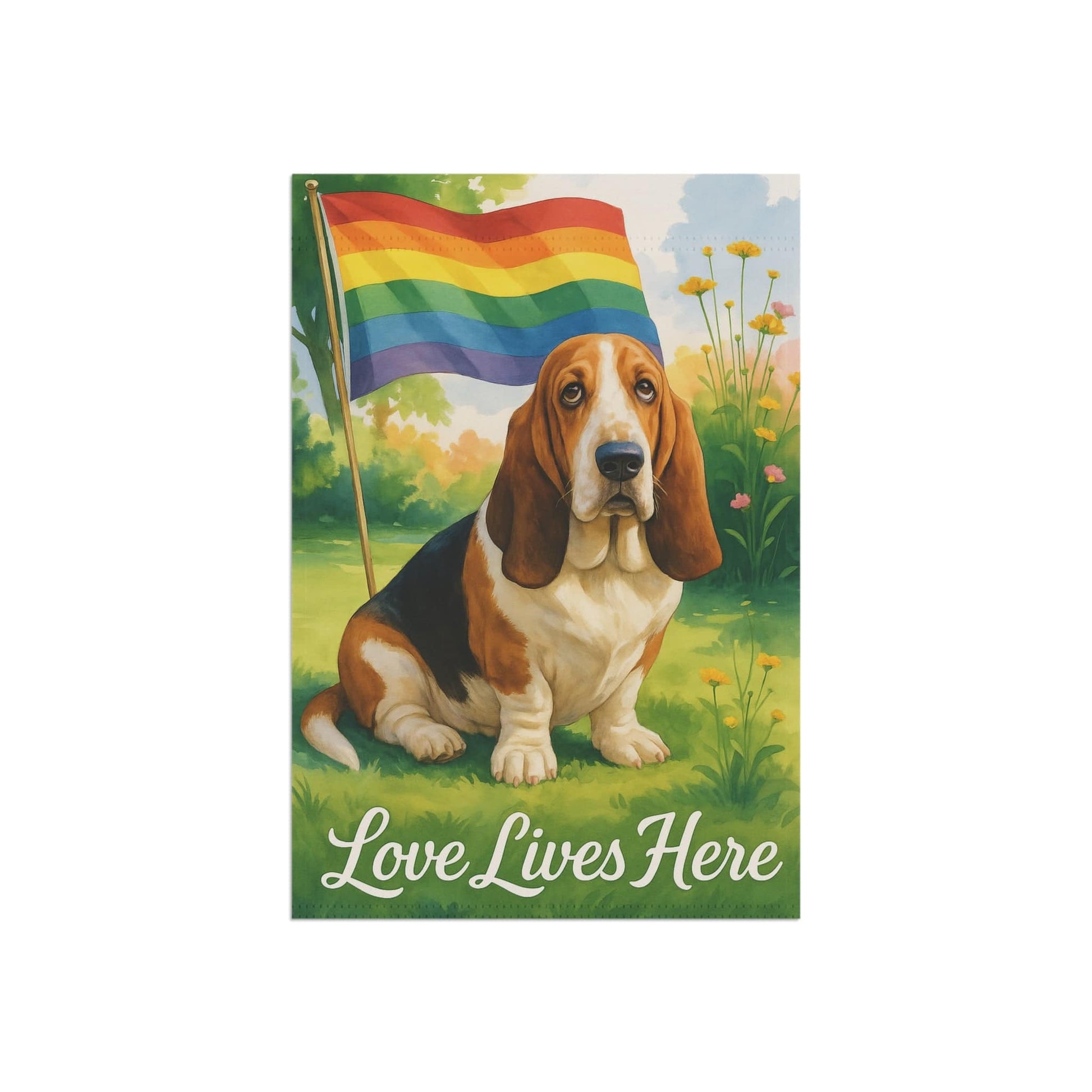 Printify Garden Flag Basset Hound LGBTQ+ Garden Flag