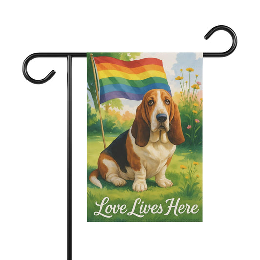 Printify Garden Flag Basset Hound LGBTQ+ Garden Flag