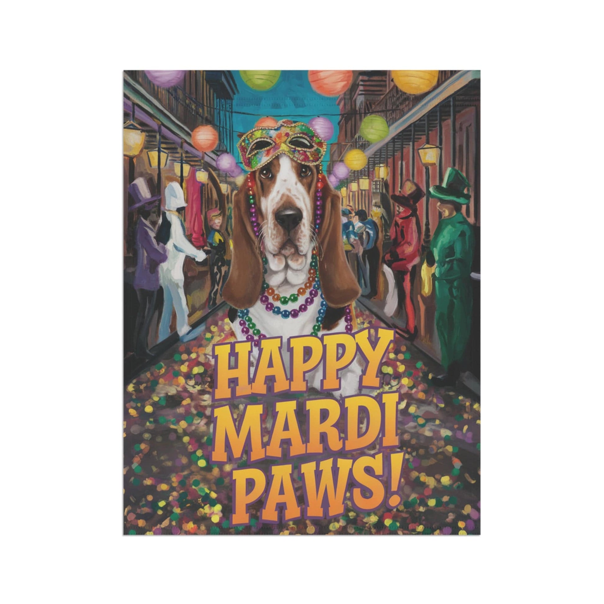 Printify Garden Flag Basset Hound Mari Gras Garden Flag