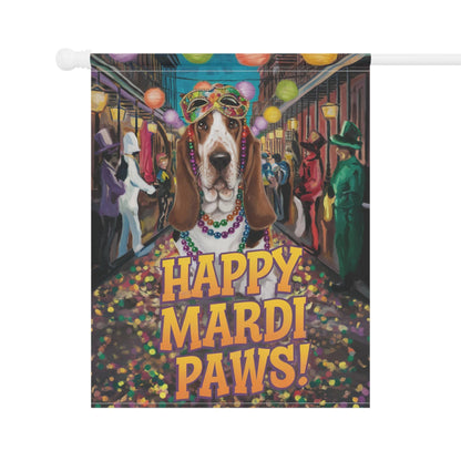 Printify Garden Flag Basset Hound Mari Gras Garden Flag