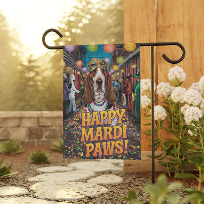 Printify Garden Flag Basset Hound Mari Gras Garden Flag