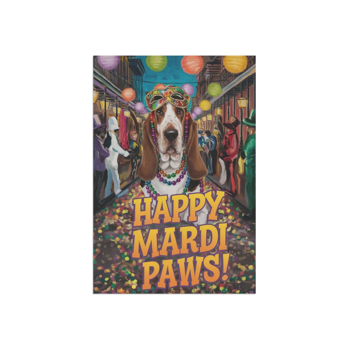 Printify Garden Flag Basset Hound Mari Gras Garden Flag