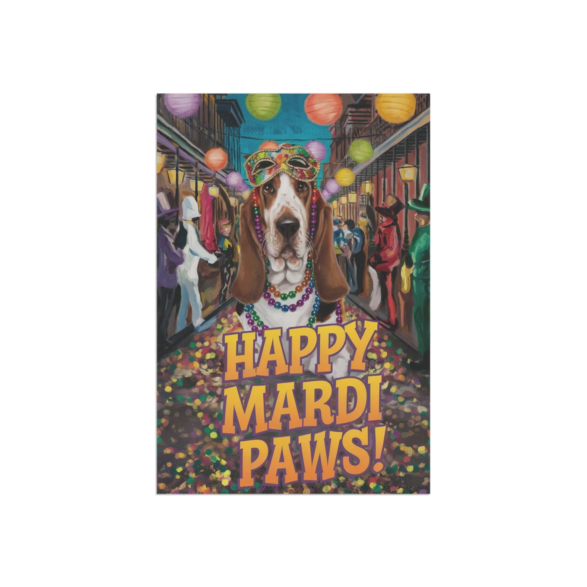 Printify Garden Flag Basset Hound Mari Gras Garden Flag
