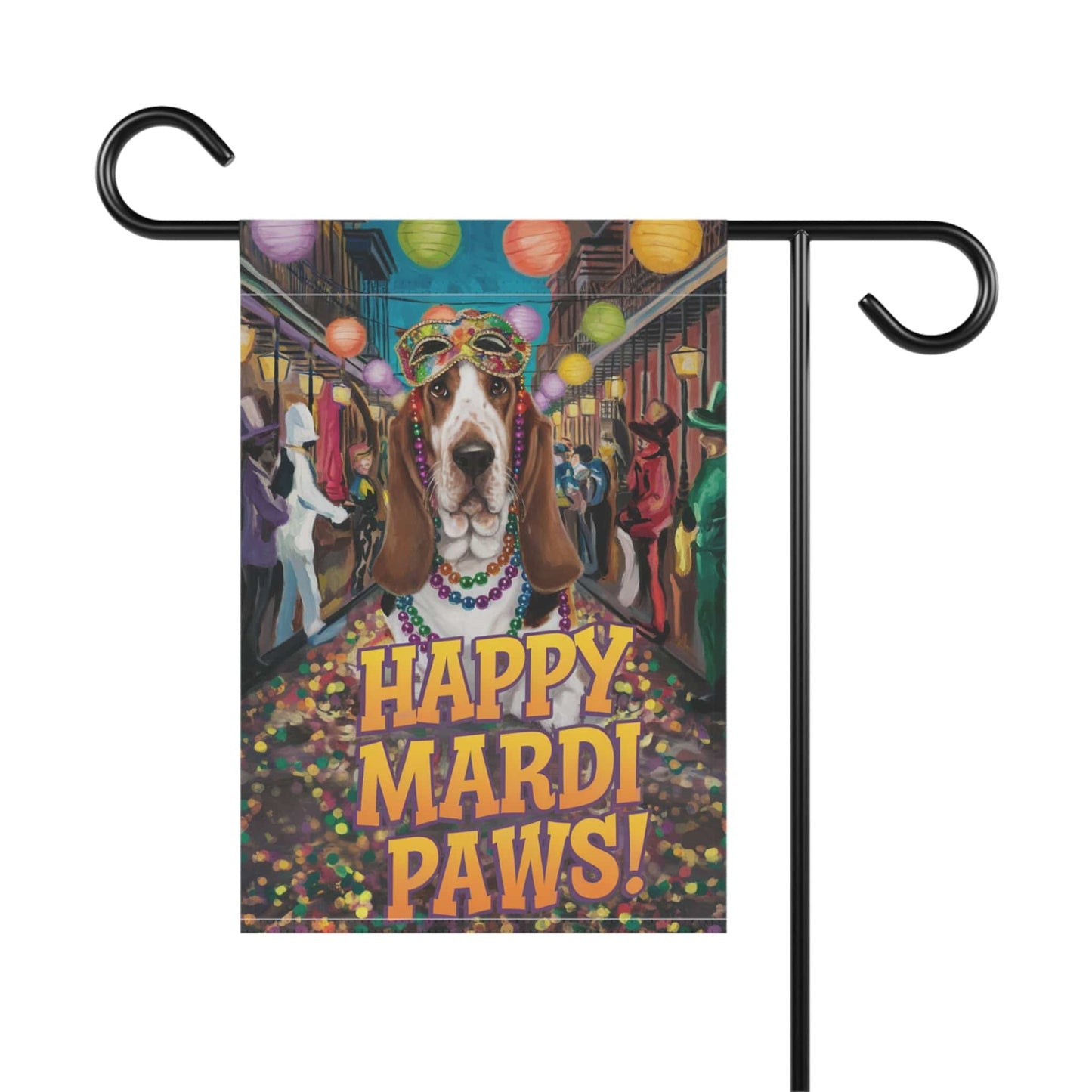 Printify Garden Flag Basset Hound Mari Gras Garden Flag