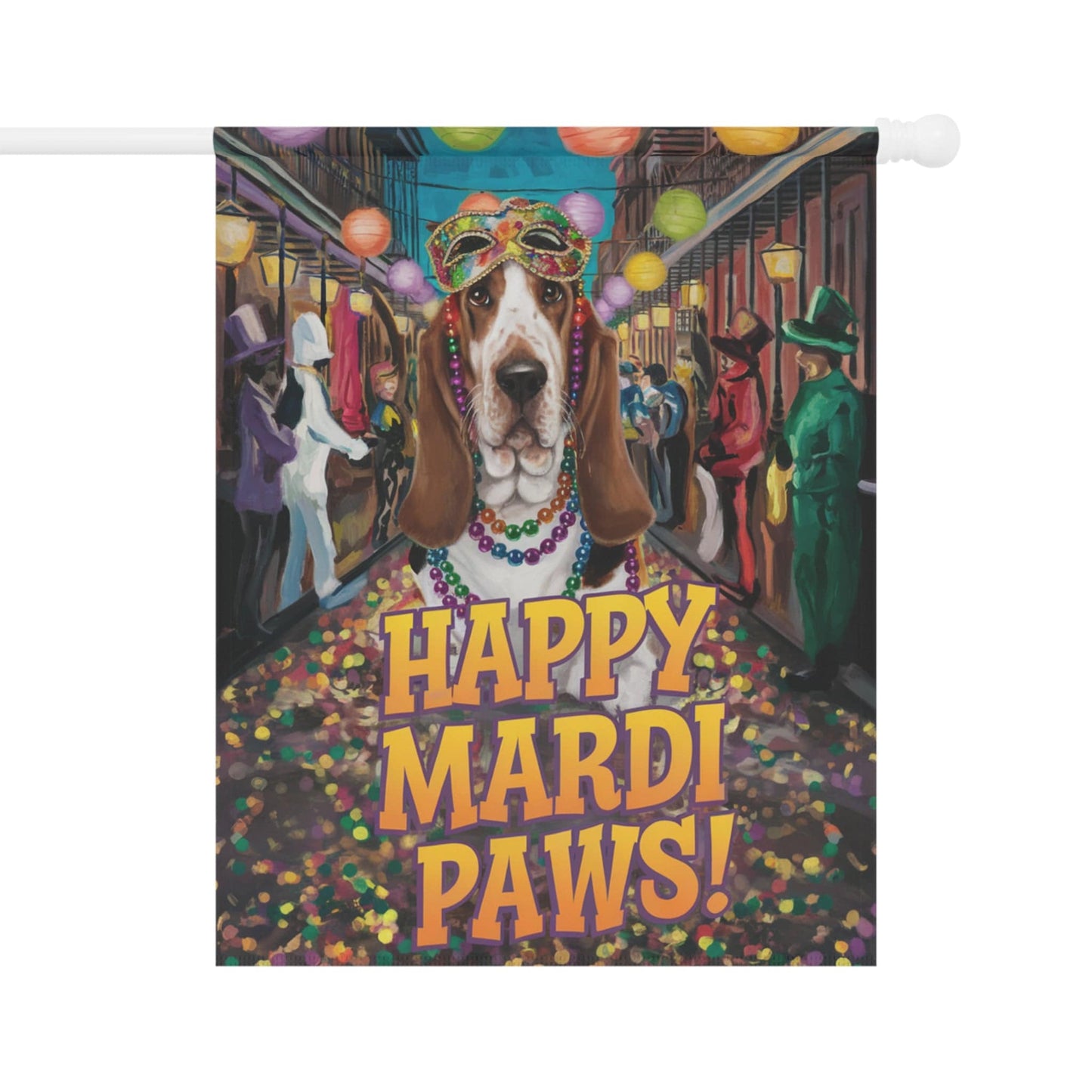 Printify Garden Flag Basset Hound Mari Gras Garden Flag
