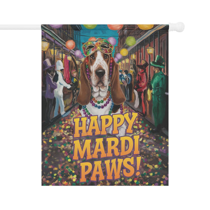 Printify Garden Flag Basset Hound Mari Gras Garden Flag