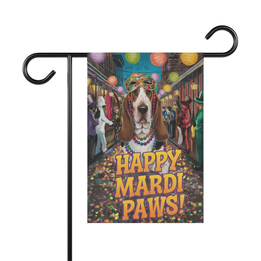 Printify Garden Flag Basset Hound Mari Gras Garden Flag
