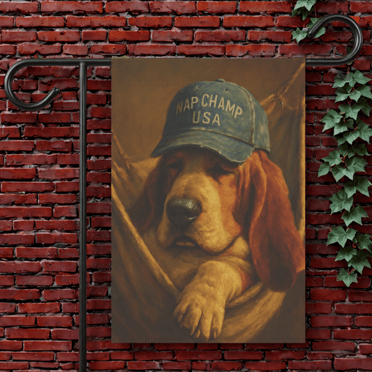 Printify Garden Flag 12'' × 18'' Basset Hound Nap Champ Garden Flag