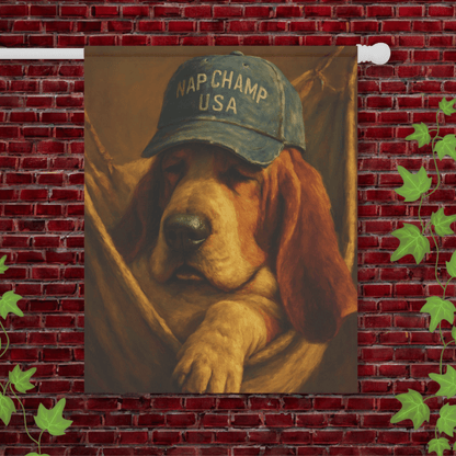 Printify Garden Flag 24.5'' × 32'' Basset Hound Nap Champ Garden Flag