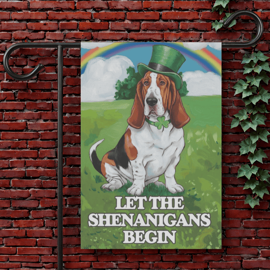 Printify Garden Flag 12'' × 18'' Basset Hound Saint Patricks Garden Flag