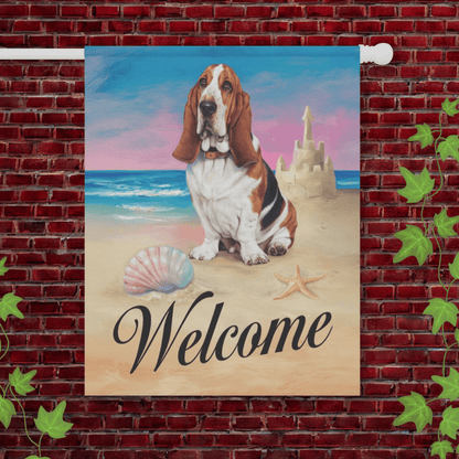 Printify Garden Flag 24.5'' × 32'' Basset Hound Sand Castle Garden Flag