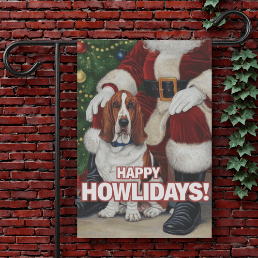 Printify Garden Flag 12'' × 18'' Basset Hound Santa Clause Garden Flag