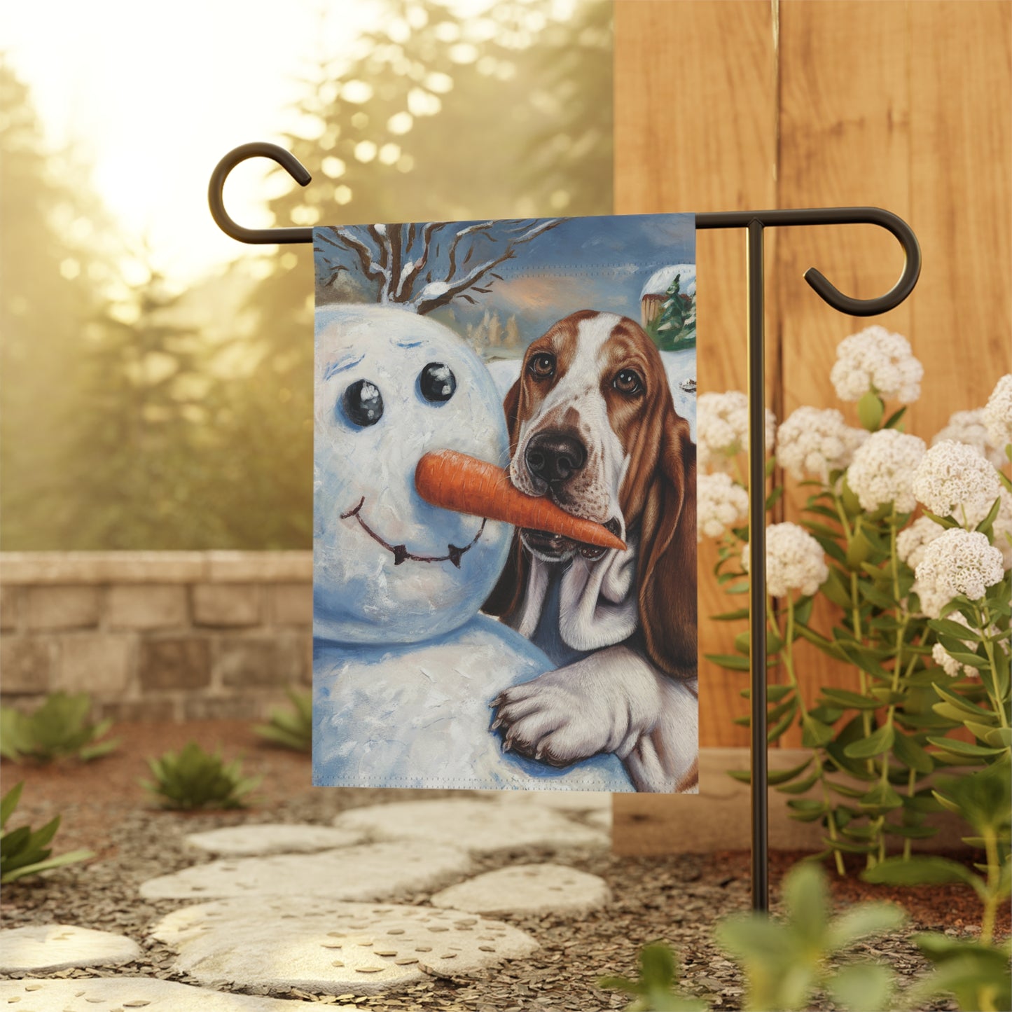 Basset Hound Snowman Garden Flag