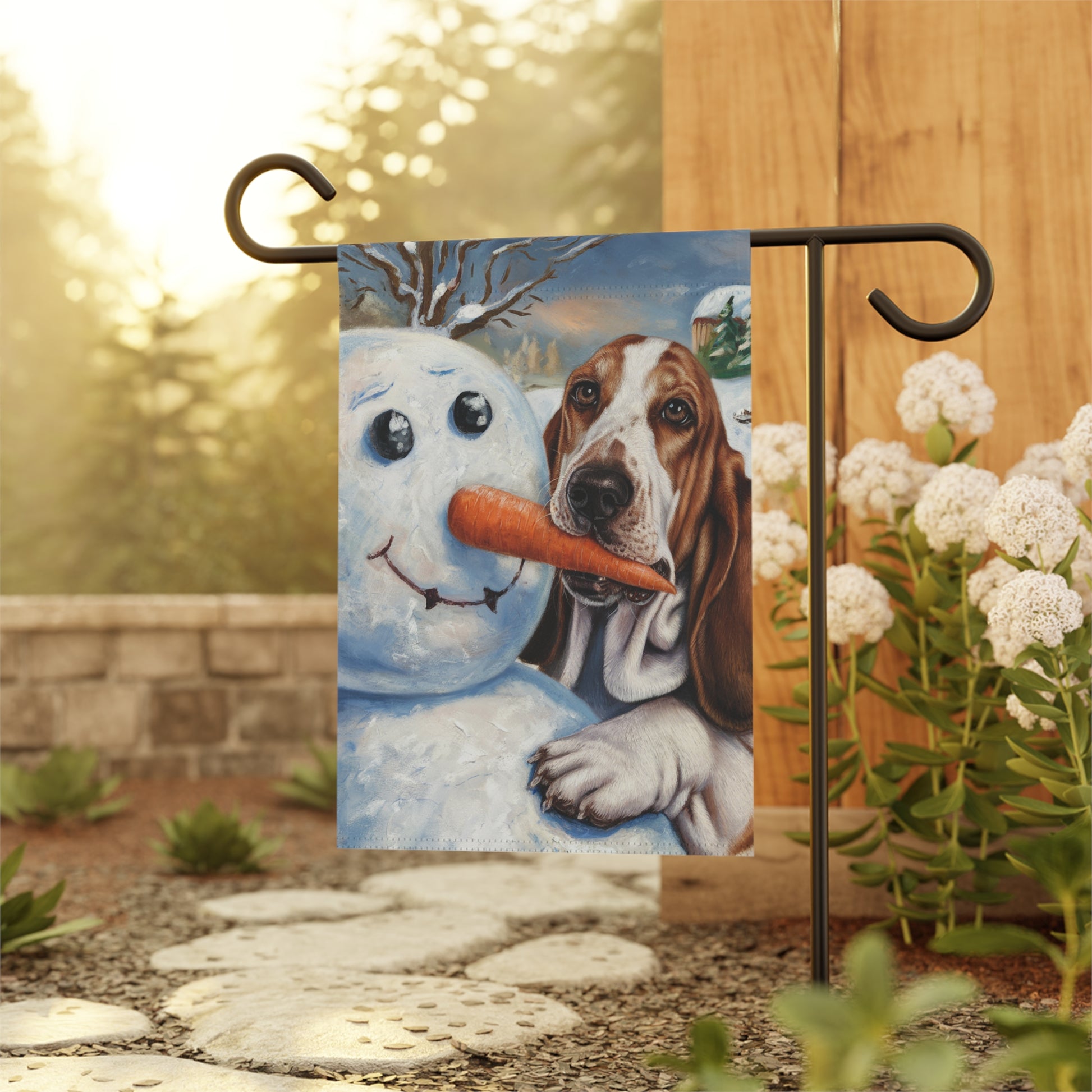 Basset Hound Snowman Garden Flag