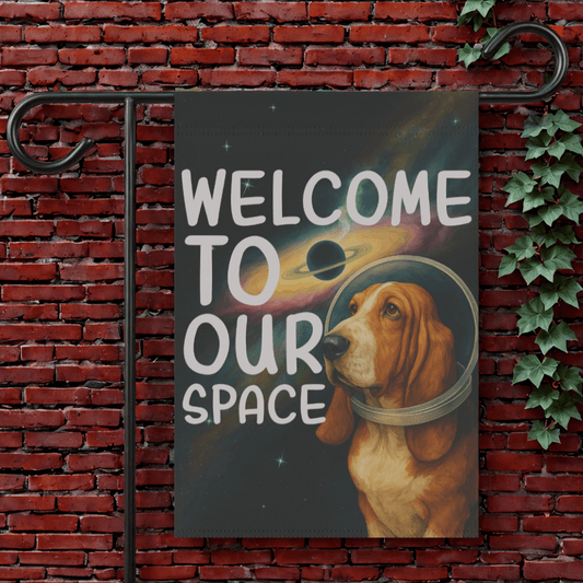 Printify Garden Flag 12'' × 18'' Basset Hound Space Garden Flag