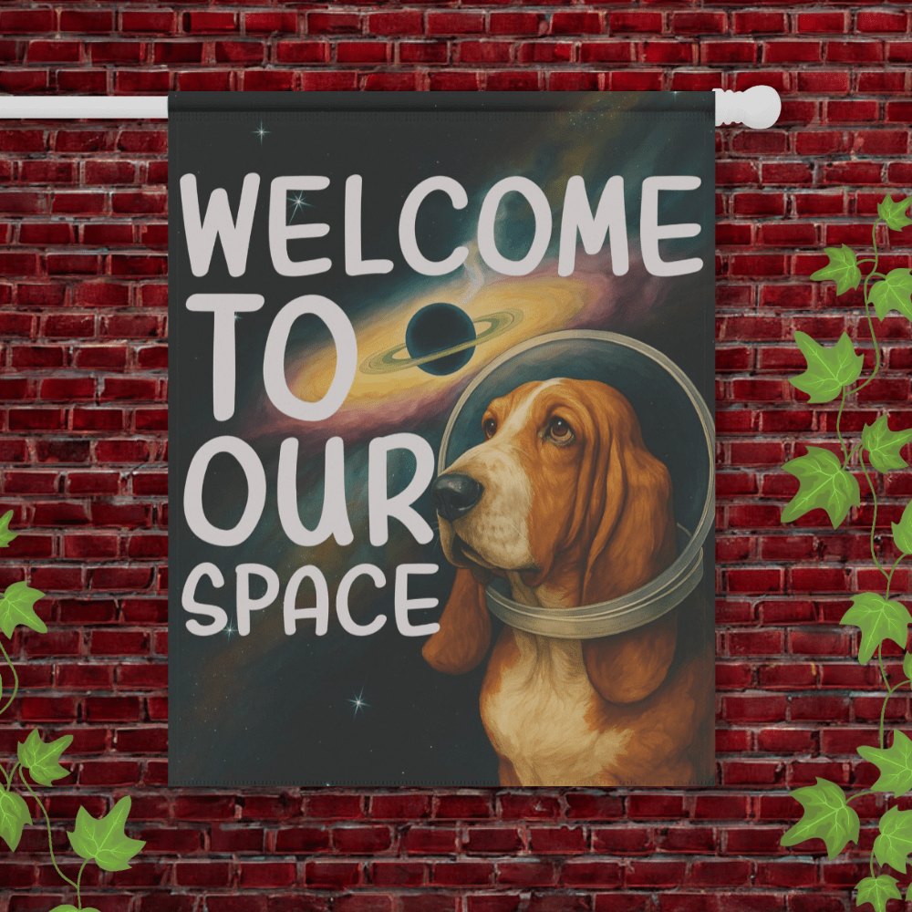 Printify Garden Flag 24.5'' × 32'' Basset Hound Space Garden Flag