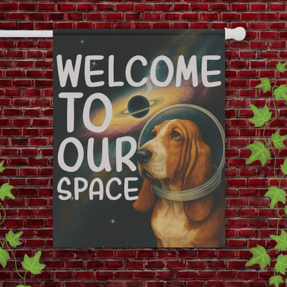 Printify Garden Flag 24.5'' × 32'' Basset Hound Space Garden Flag