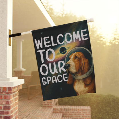 Printify Garden Flag Basset Hound Space Garden Flag