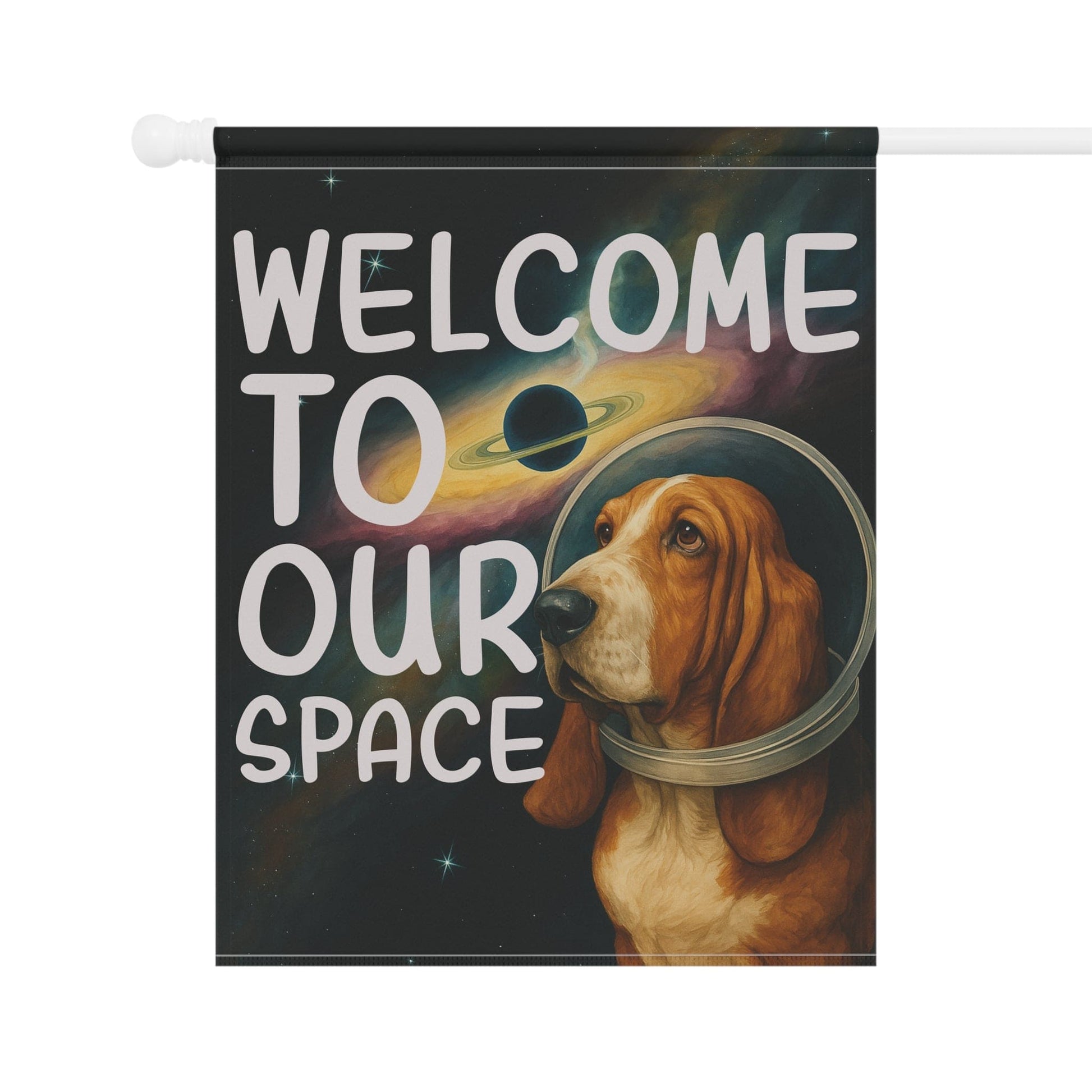 Printify Garden Flag Basset Hound Space Garden Flag