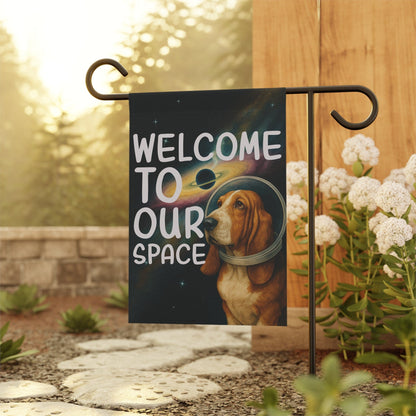 Printify Garden Flag Basset Hound Space Garden Flag