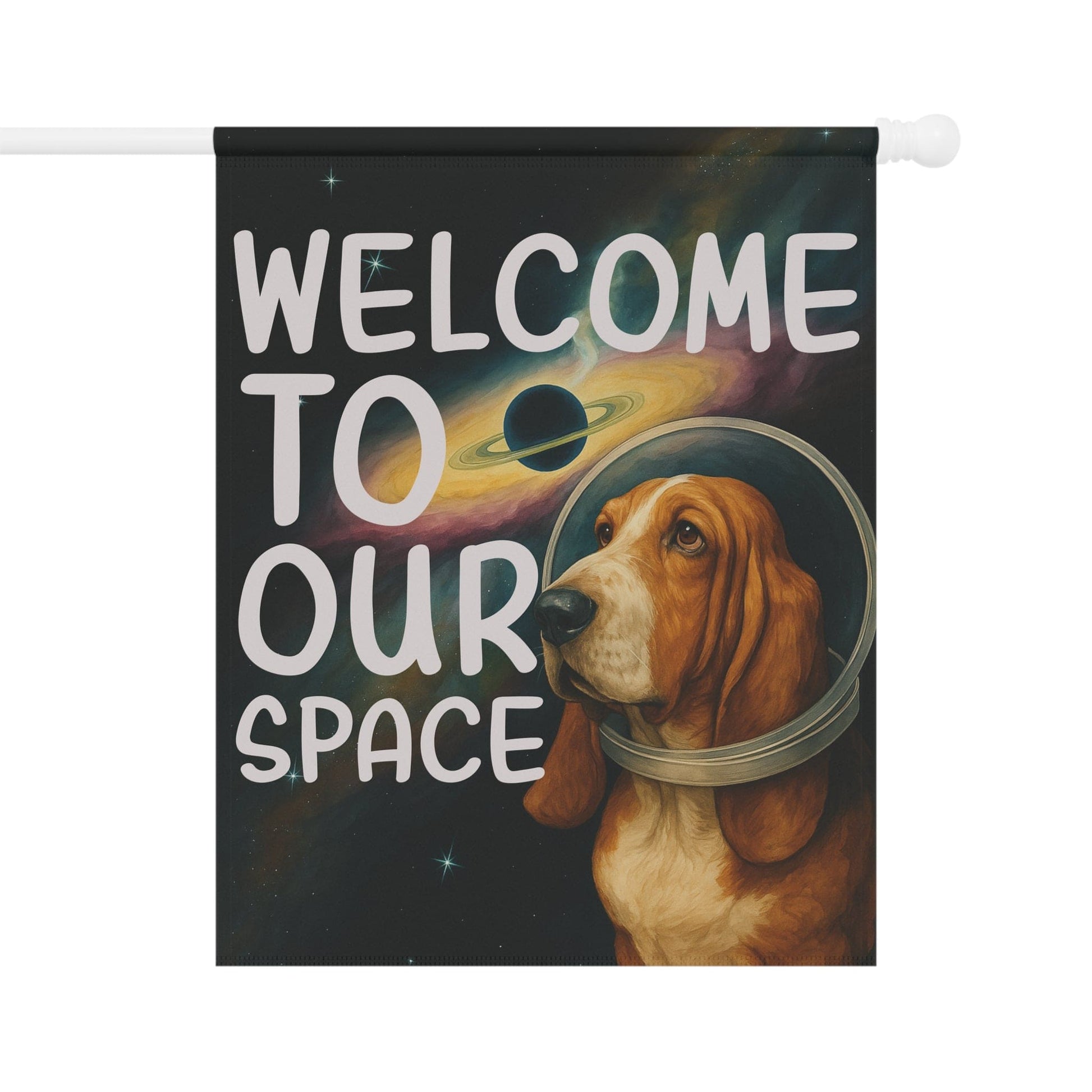 Printify Garden Flag Basset Hound Space Garden Flag