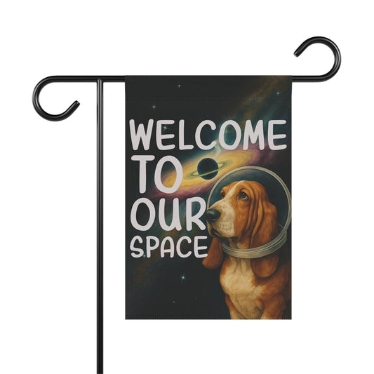Printify Garden Flag Basset Hound Space Garden Flag