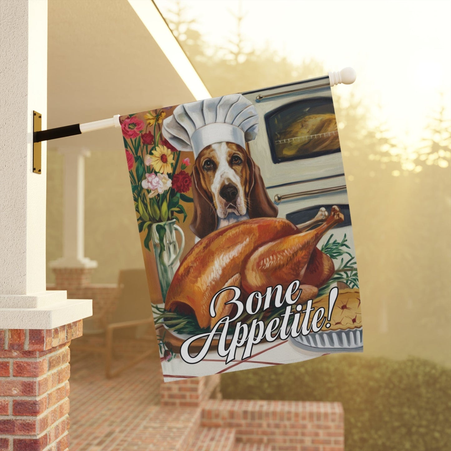 Printify Garden Flag Basset Hound Thanksgiving Garden Flag