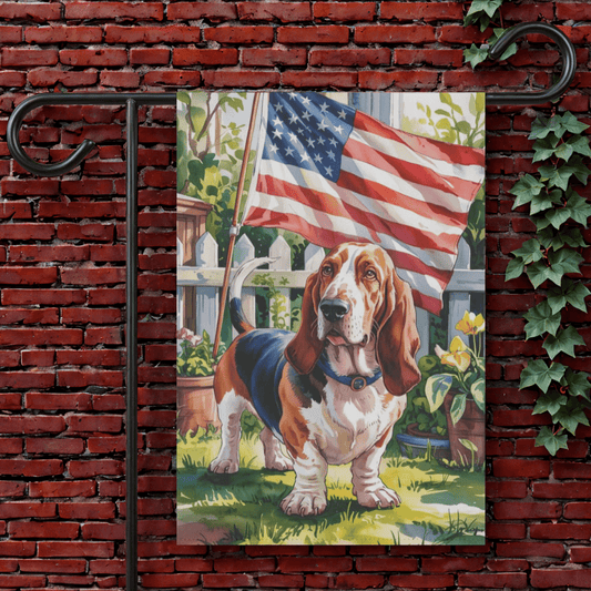 Printify Garden Flag 12'' × 18'' Basset Hound USA Garden Flag
