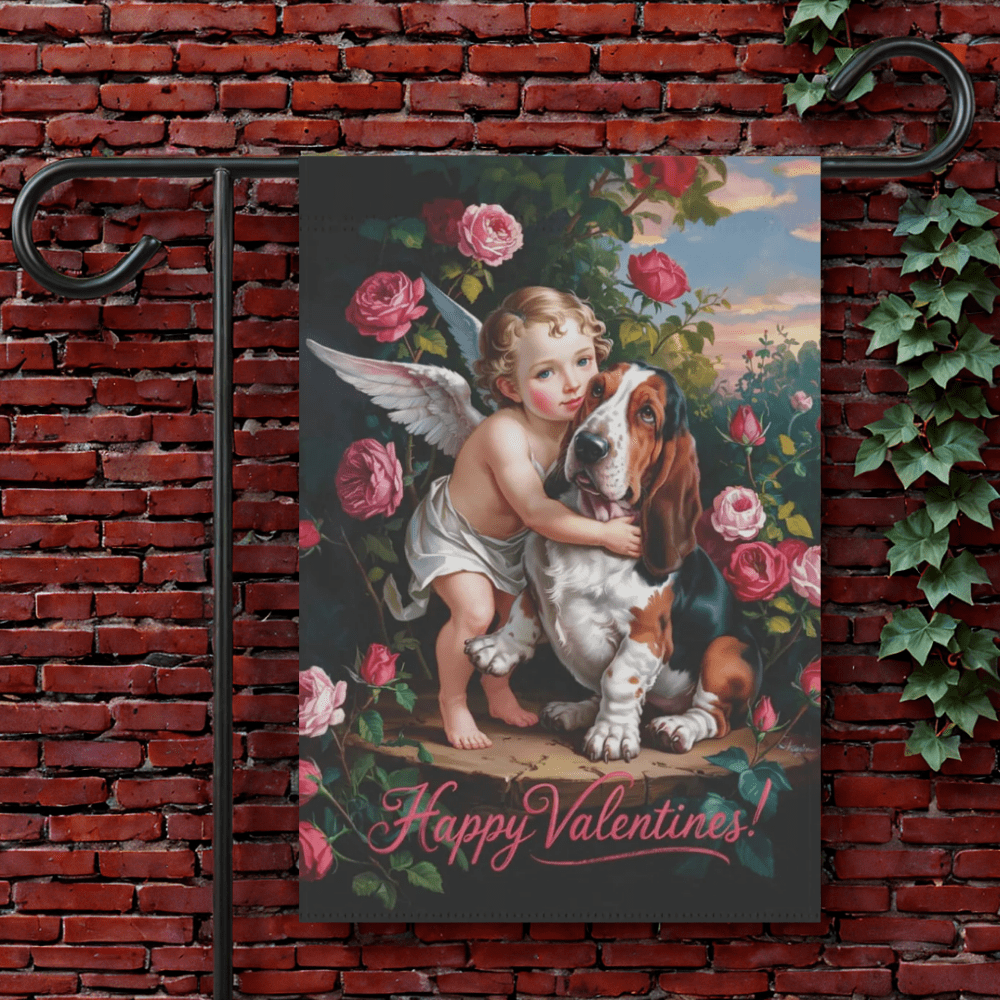 Printify Garden Flag 12'' × 18'' Basset Hound Valentines Day Garden Flag
