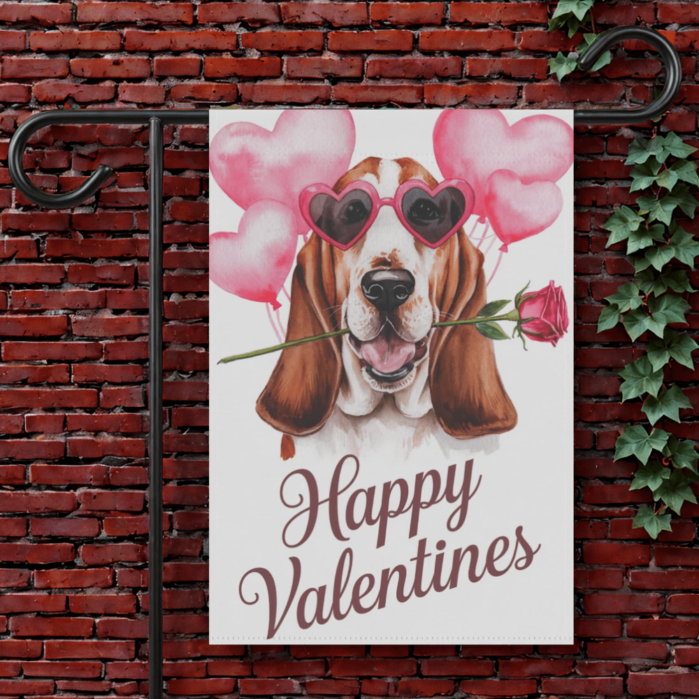 Printify Garden Flag 12'' × 18'' Basset Hound Valentines Day Garden Flag