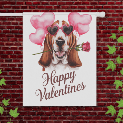 Printify Garden Flag 24.5'' × 32'' Basset Hound Valentines Day Garden Flag