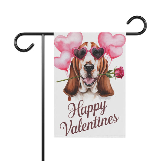Printify Home Decor 12'' × 18'' Basset Hound Valentines Day Home Decorative Garden Flag, Funny Dog Lovers, Spring Outdoor