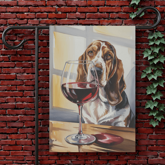 Printify Garden Flag 12'' × 18'' Basset Hound Wine Garden Flag