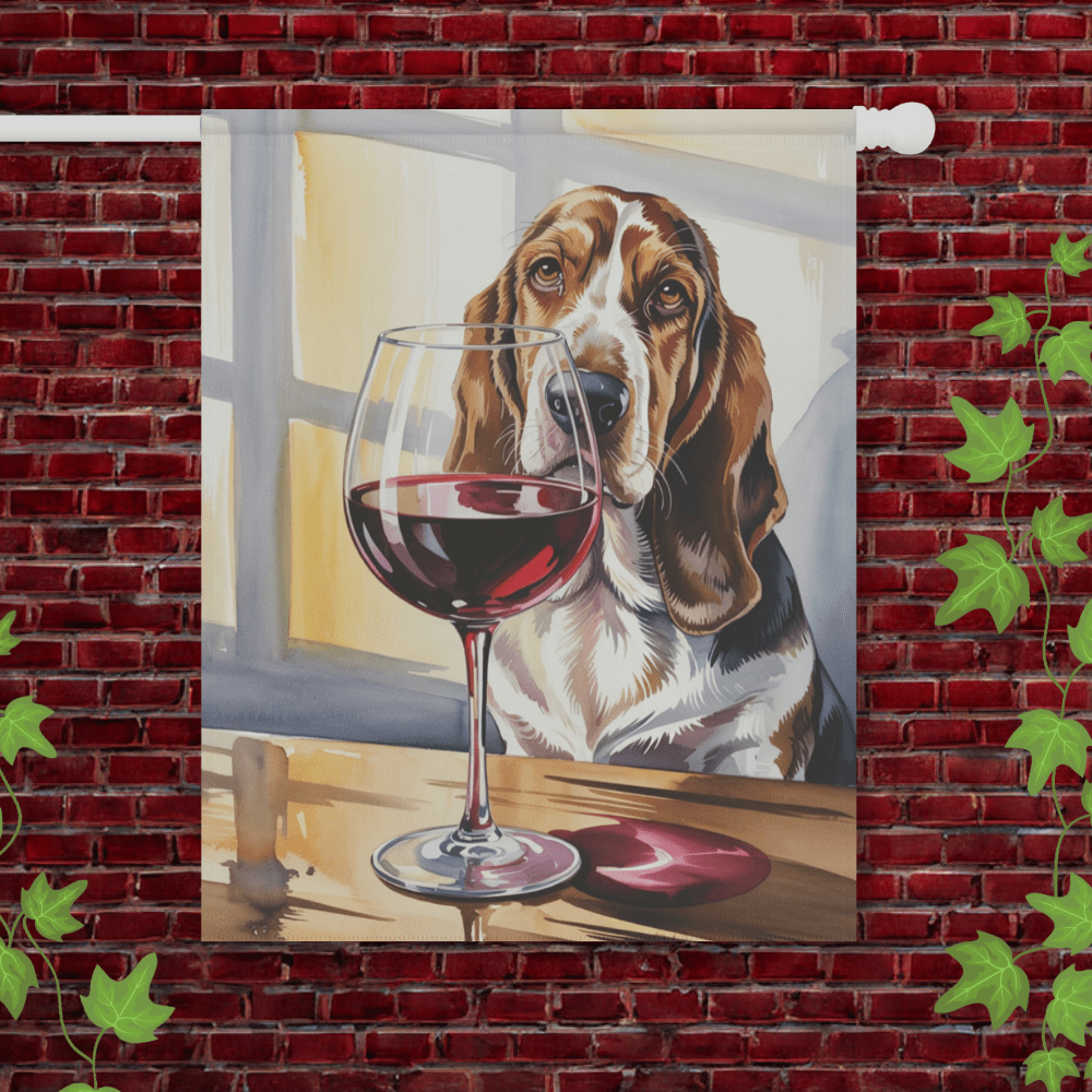 Printify Garden Flag 24.5'' × 32'' Basset Hound Wine Garden Flag