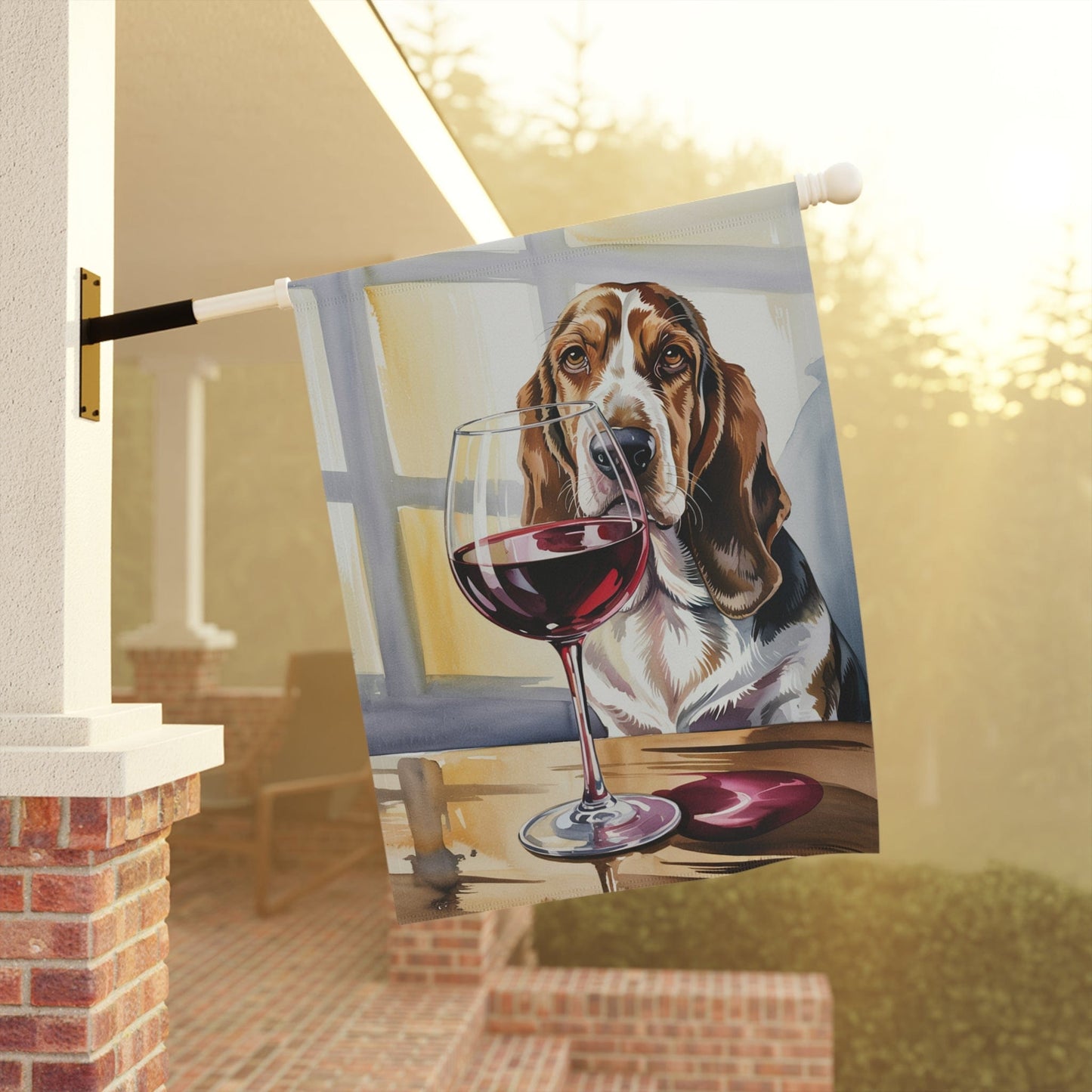 Printify Garden Flag Basset Hound Wine Garden Flag