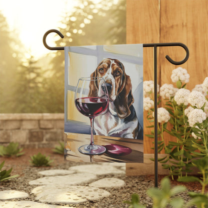 Printify Garden Flag Basset Hound Wine Garden Flag