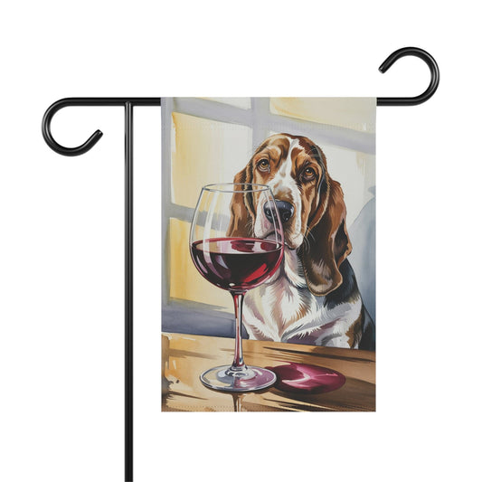Printify Garden Flag Basset Hound Wine Garden Flag