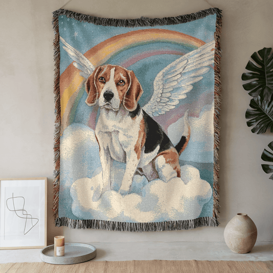 Printify Blanket 52'' × 37'' Beagle Angel Woven Blanket