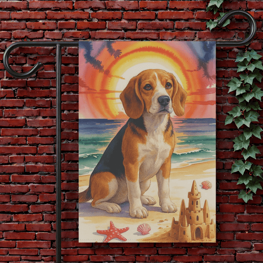 Printify Garden Flag 12'' × 18'' Beagle Beach Garden Flag