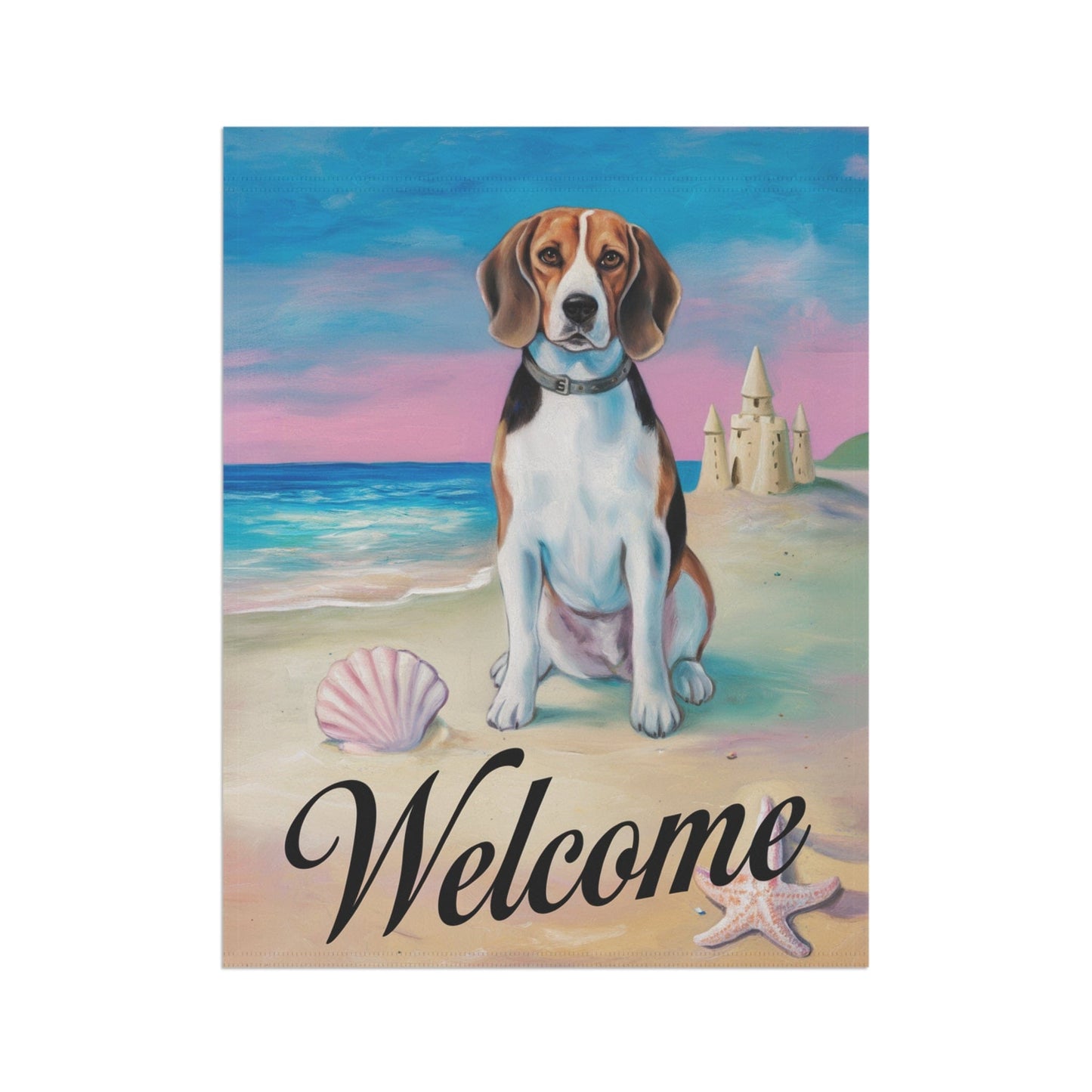 Printify Home Decor Beagle Beach Yard Decor, Nautical Beach Dog Gift, Housewarming Banner, Dog Mom Dad