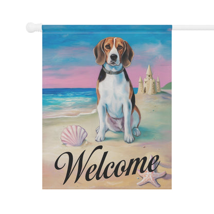 Printify Home Decor Beagle Beach Yard Decor, Nautical Beach Dog Gift, Housewarming Banner, Dog Mom Dad