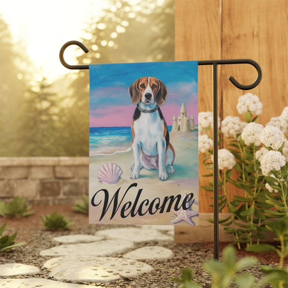 Printify Home Decor Beagle Beach Yard Decor, Nautical Beach Dog Gift, Housewarming Banner, Dog Mom Dad