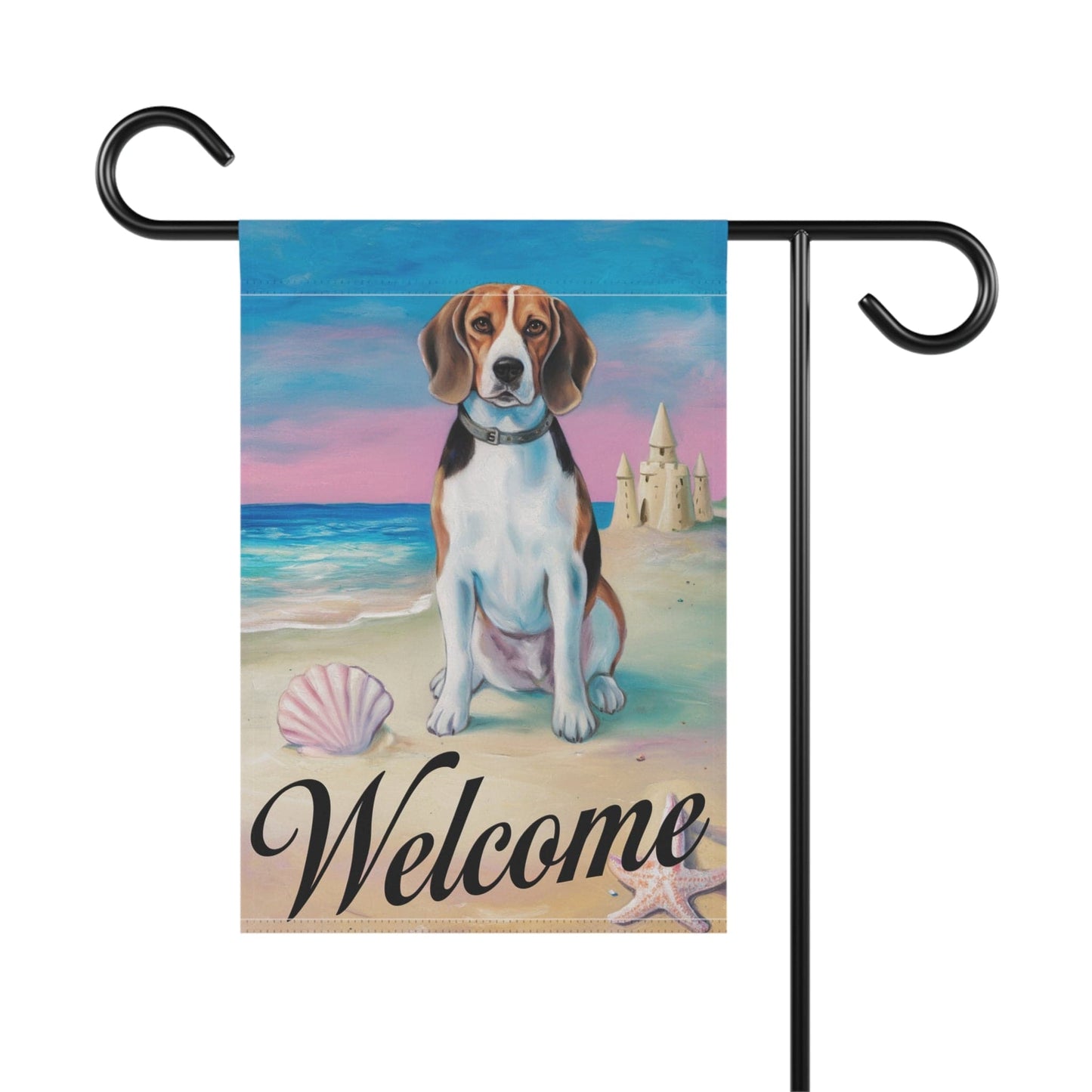 Printify Home Decor Beagle Beach Yard Decor, Nautical Beach Dog Gift, Housewarming Banner, Dog Mom Dad