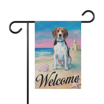 Printify Home Decor 12'' × 18'' Beagle Beach Yard Decor, Nautical Beach Dog Gift, Housewarming Banner, Dog Mom Dad